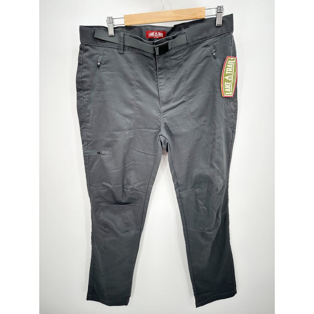 Lake & Trail Mens Hiker Pants Size 36 Gray Belted Cargo Outdoor Casual HG2